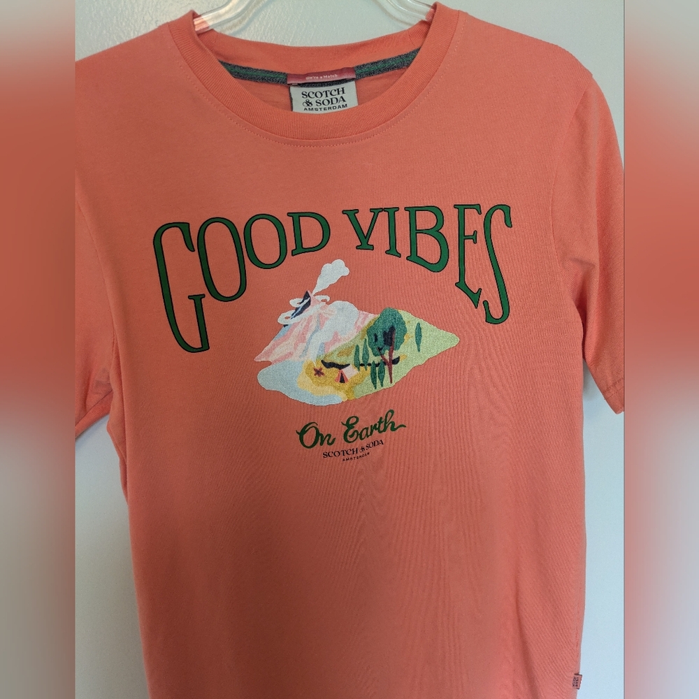 Scotch & Soda Good Vibes Graphic T-shirt Coral Small - Picture 2 of 8